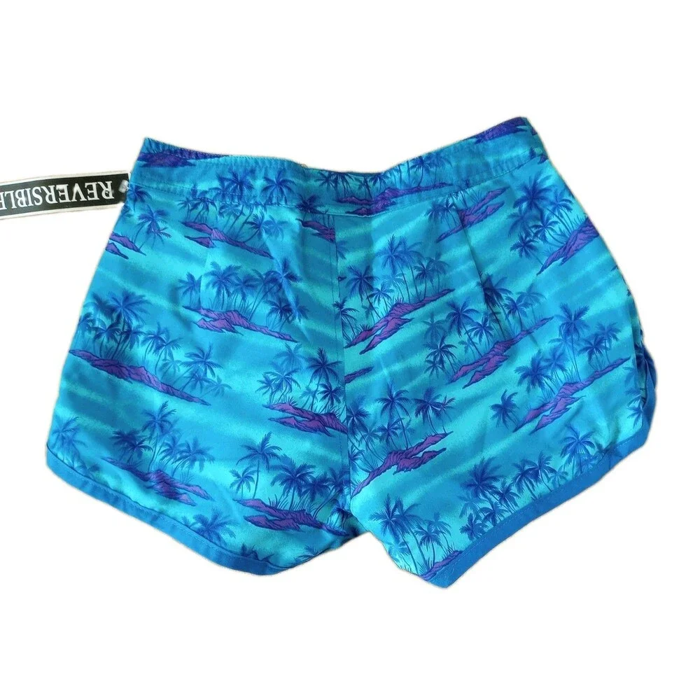 Vintage Y2K No Boundaries Reversible Swim Short Juniors XS Blue Purple Tropical